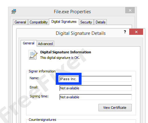 Screenshot of the IPass Inc. certificate